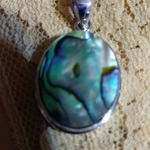 NEW-($LOWEST$) ABALONE PENDANT, SURROUNDED BY STERLING.1-1/4" LONG.